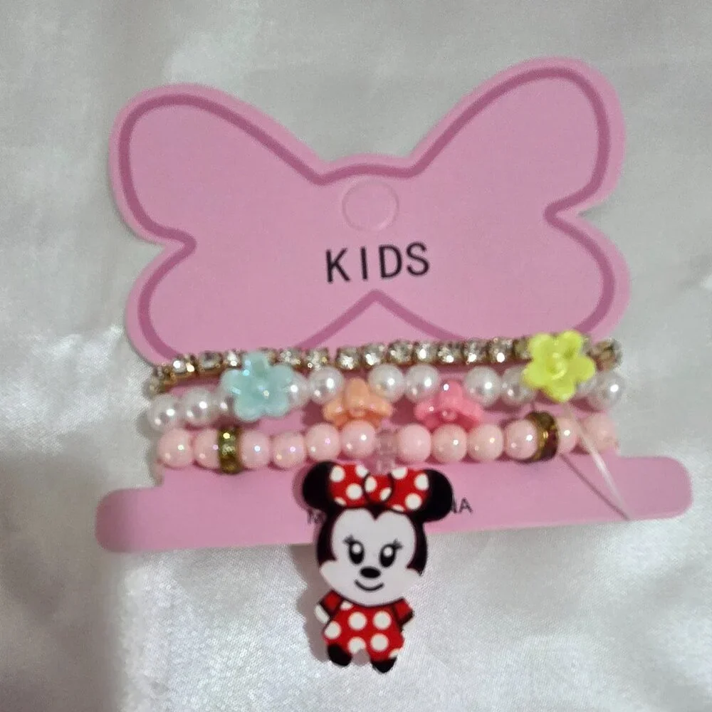Kids Minnie Style Bracelet Lot 8PCS Colorful Beaded Rhinestone Girls Jewelry Set